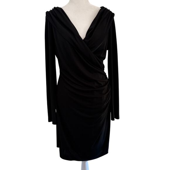 St. John Couture Black Draped Sz 6 Formal Cocktail Dress Long Sleeve Knee Length - Picture 1 of 7